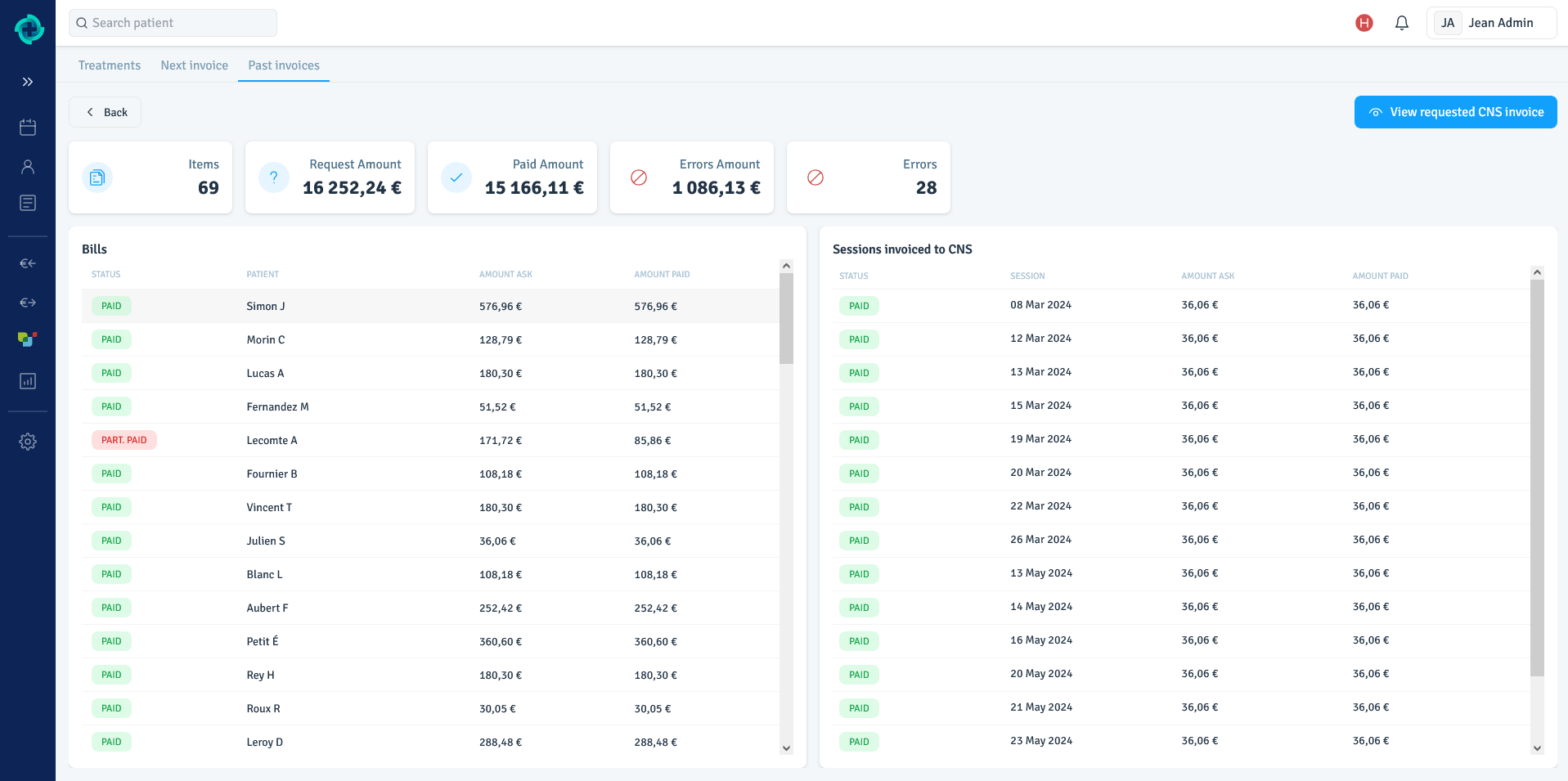 logicare CNS billing details